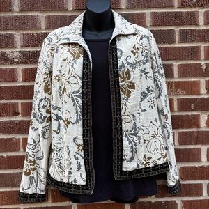 Coldwater Creek Sz Small Open front Lined long Sleeve Floral Embellished Jacket